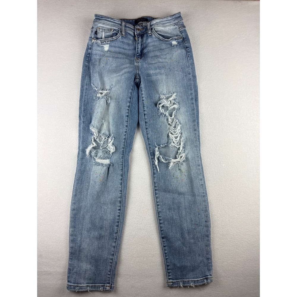 Judy Blue Paint Splatter Distressed Boyfriend Jeans Light Wash 7/28 JB82245LT